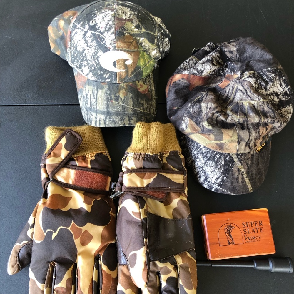 Hunting Supplies. Hunting items.Camo gloves turkey call camo hats gore tex